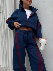 Triple Stripe Stand Collar Jacket and Pants Set