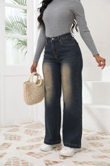 High Waist Fleece Lined Wide Leg Jeans