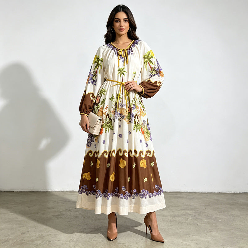Printed Lantern Sleeve Resort Maxi Dress-boutique