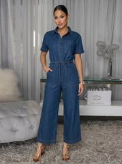 Women's Button Front Denim Jumpsuit