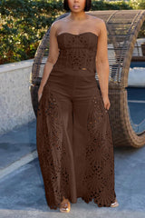 Lace Bandeau Top and Pants Two Piece Set