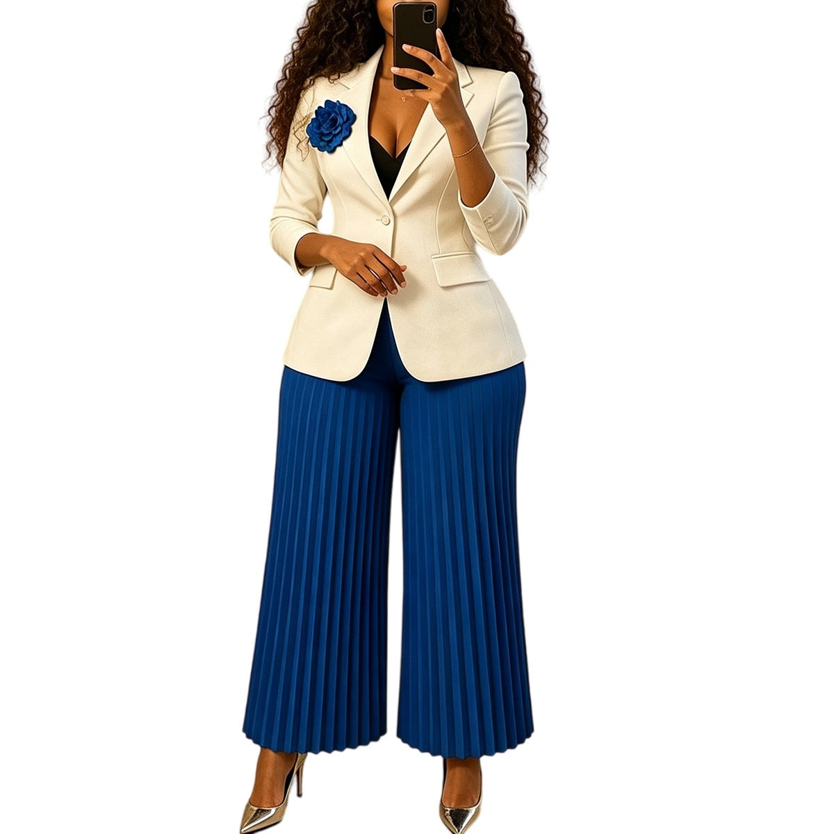 Blazer and Pleated Wide Leg Pants Set
