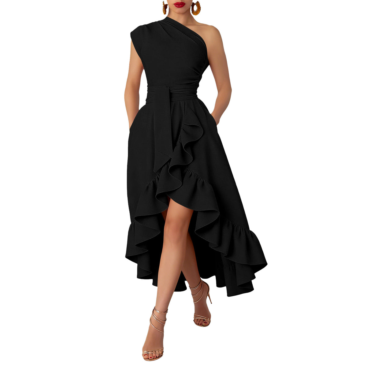 Off Shoulder Ruffle Slit Maxi Dress