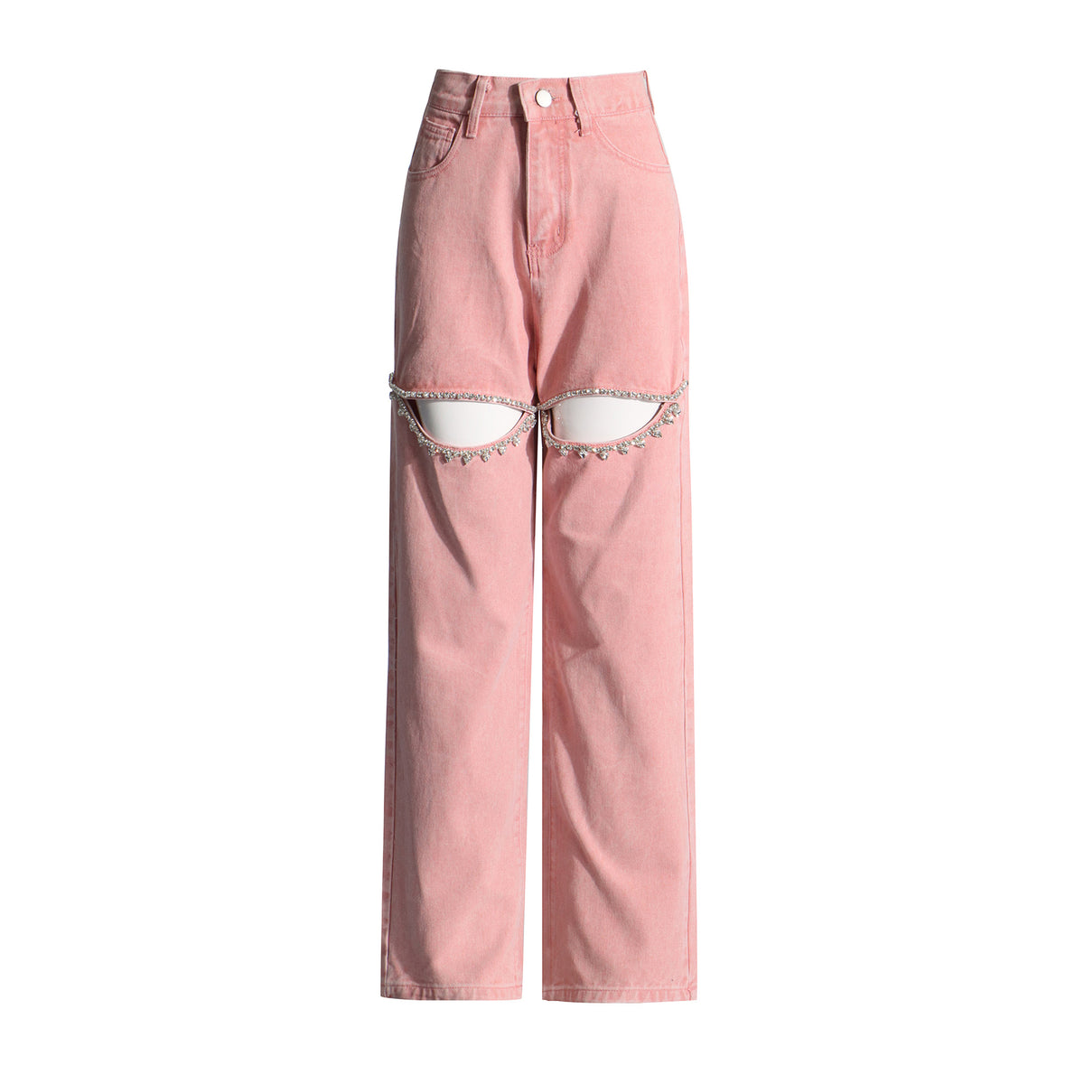 Rhinestone Cutout Wide Leg Jeans