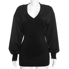 V Neck Blouson Sleeve Bodycon Mini Dress