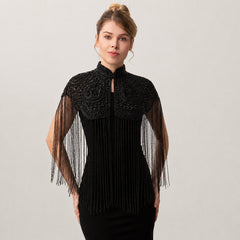 Hand Beaded Long Fringe Evening Cape-boutique