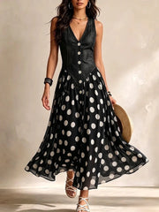 Polka Dot Denim Maxi Dress