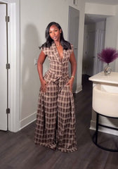 Plaid Shirt and Wide Leg Pants Set