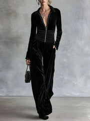 Stud Trim Zip Front Wide Leg Jumpsuit