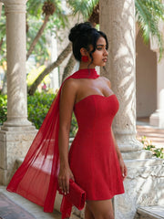 Rhinestone Strapless Lace Up Dress with Shawl