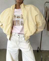 Stand Collar Cropped Oversized Jacket