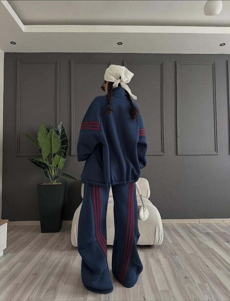 Triple Stripe Stand Collar Jacket and Pants Set