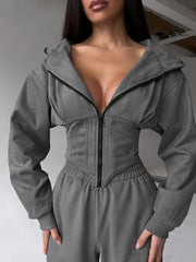 Shaped Waist Zip Hoodie and Pants Set