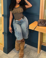 Stretch Denim Cargo Bermuda Shorts