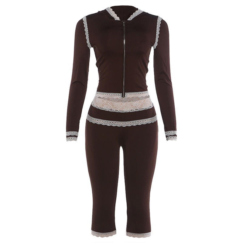 Lace Zip Hoodie and Bermuda Shorts Set
