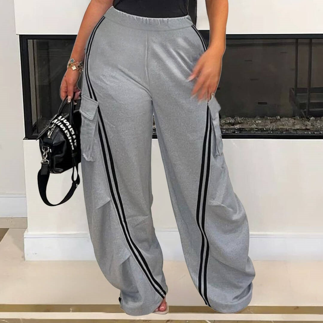 Sports Casual Stripe Cargo Wide-Leg Pants