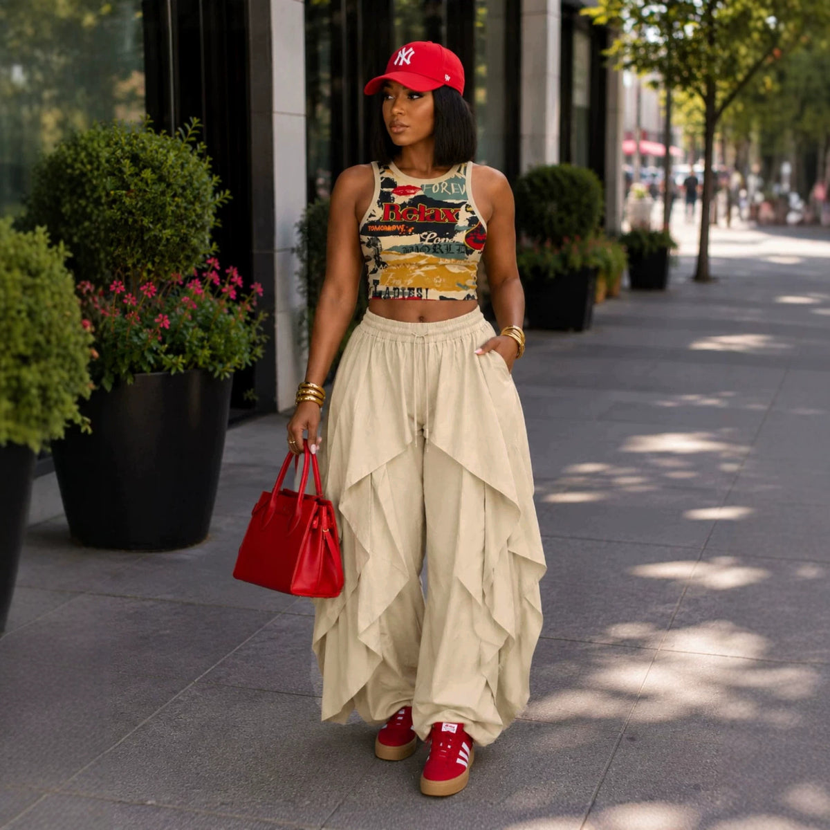 Layered Ruffle Drawstring Jogger Pants