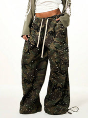 Rhinestone Pearl Camo Cargo Wide Leg Pants