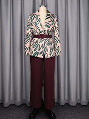 Women's Printed Blazer and Straight Leg Pants Set