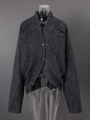 Striped Stand Collar Wool Jacket-boutique