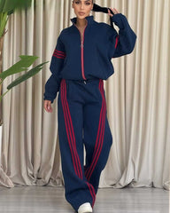 Triple Stripe Stand Collar Jacket and Pants Set