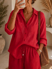 Button Shirt and Drawstring Pants Set