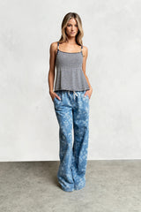 Printed Elastic Waist Denim Pants
