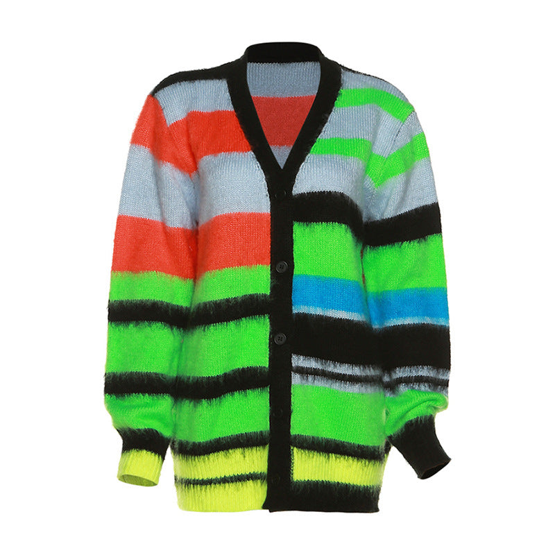 Fashion Stripe Loose Cardigan Sweater