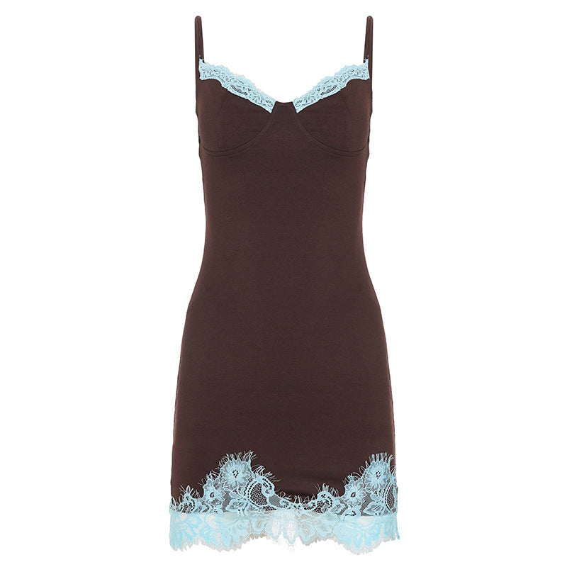 Contrast Lace Trim Mini Dress