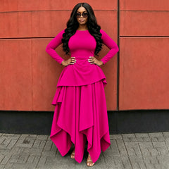 Ruffle Hem Long Sleeve Maxi Dress