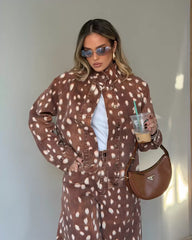 Deer Print Washed Denim Jacket