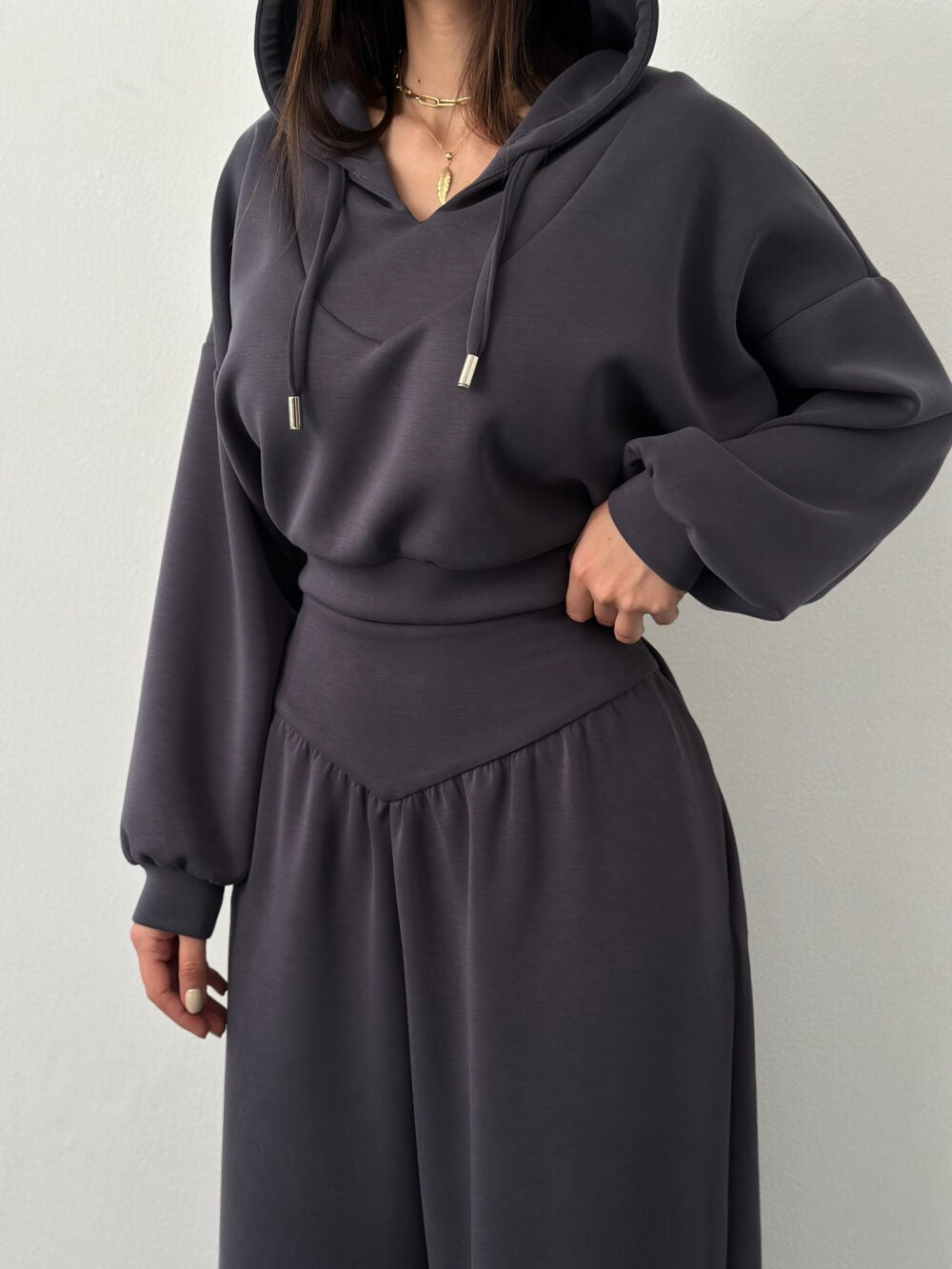 Cropped V Neck Hoodie and V Waist Pants Set