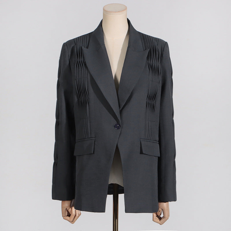 Ruched Tailored Long Sleeve Blazer-boutique