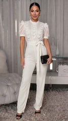 Women's Lace Trim Wide Leg Jumpsuit