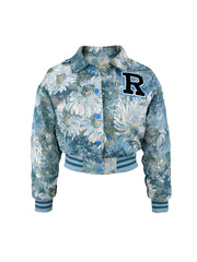 Vintage Print Cropped Varsity Jacket