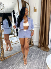 Striped Shirt and Shorts Two Piece Set