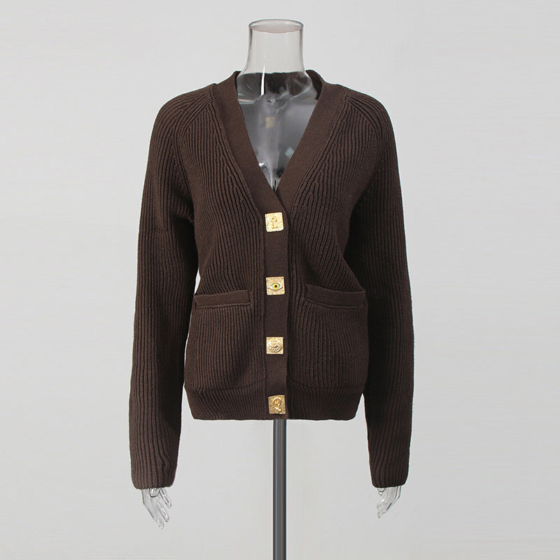 V Neck Single Breasted Casual Cardigan Sweater