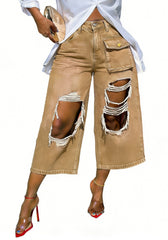 Distressed Gradient Wide Leg Cropped Jeans