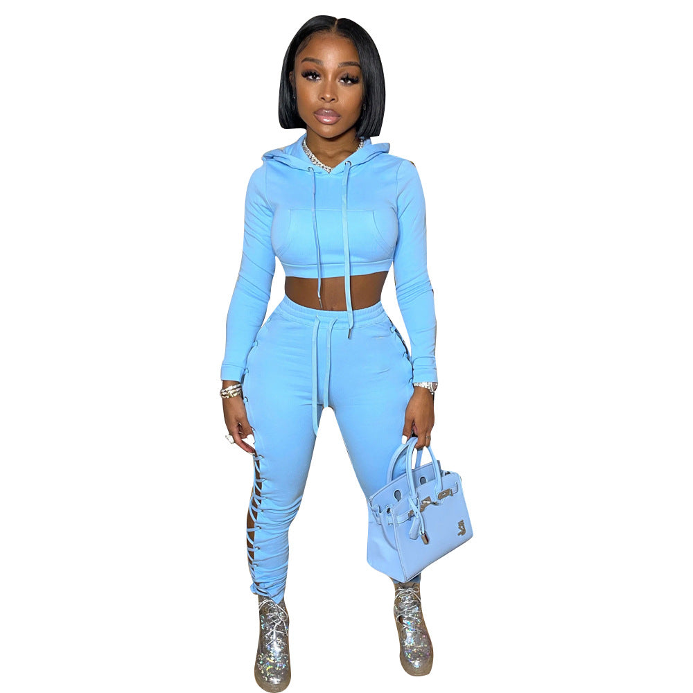 Lace Up Hoodie and Pants Set