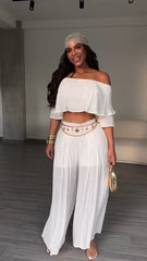 Ruffle Top and Wide Leg Pants Set