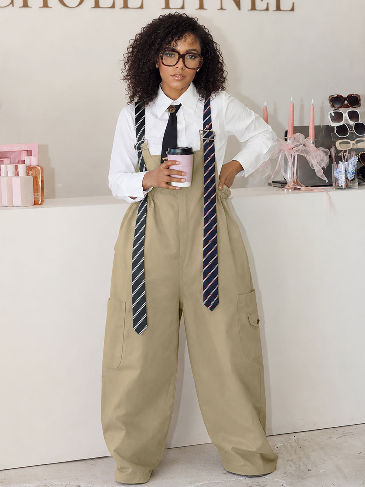 Cargo Pocket Wide Leg Overalls