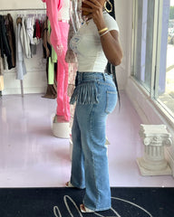 Fringe Pocket Relaxed Denim Jeans