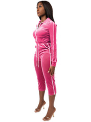 Contrast Stripe Velvet Top and Capri Pants Set