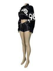 Letter Embroidered Drawstring Cropped Jacket