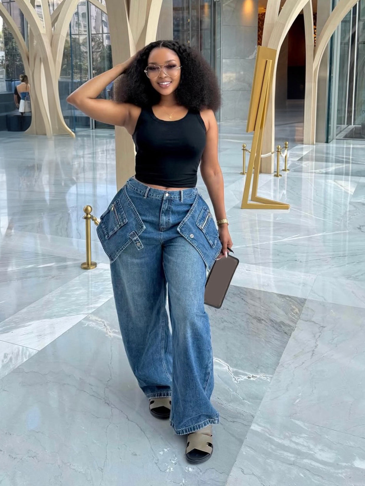 Double Pocket Cargo Wide Leg Jeans