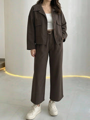 Button Shirt and Straight Leg Pants Set