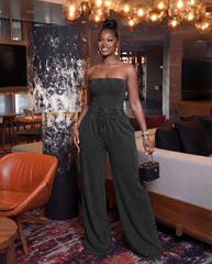 Washed Strapless Wide Leg Jumpsuit