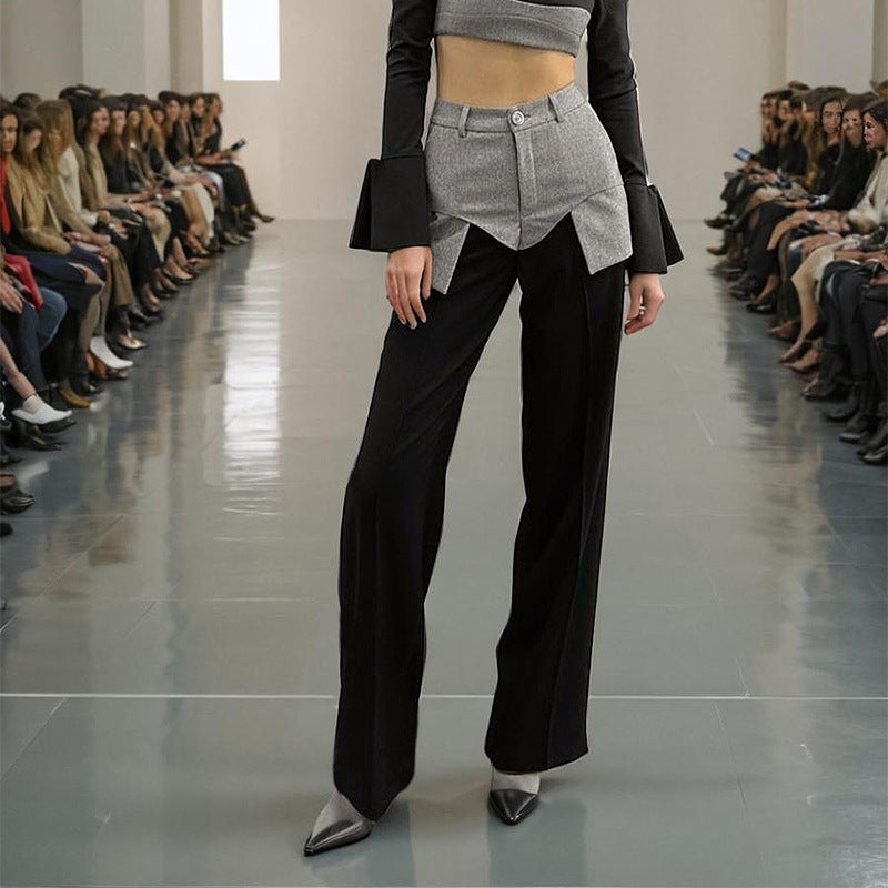 Color Block Wide Leg Tailored Pants