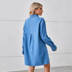 Loose Washed Denim Shirt Midi Dress
