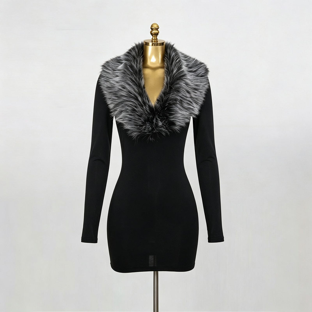 Fur Collar Bodycon Mini Dress